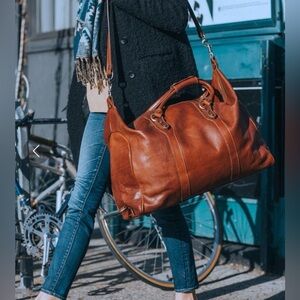 Floto Roma Leather Travel Bag Weekender Full Grain Italian Calfskin Saddle Brown